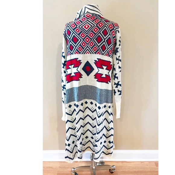 Long ivory tribal print duster cardigan - Picture 5 of 8